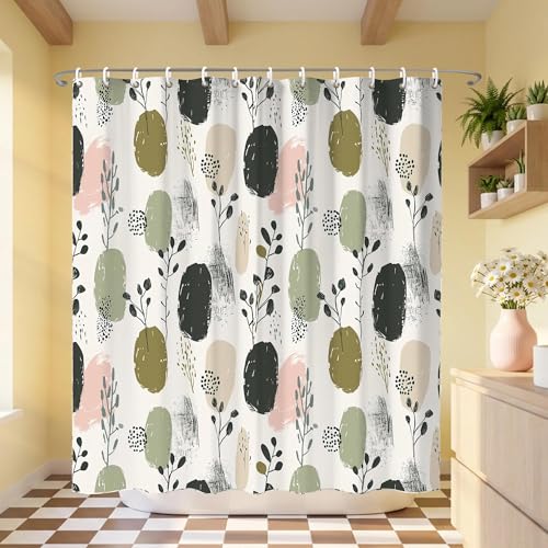 TSLOVER Sage Green Boho Shower Curtains for BathroomPretty Botanical Shower CurtainFunny Waterproof Polyester Boho Bathroom Decor72x72 Inch - Image 1