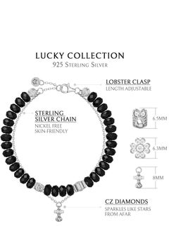 AWNL Women's Double Chain Bracelet with Black Spinel, Four-Leaf Clover and Owl Motifs Natural Gemstones Gift for Women  - Image 3