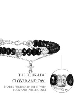 AWNL Women's Double Chain Bracelet with Black Spinel, Four-Leaf Clover and Owl Motifs Natural Gemstones Gift for Women  - Image 5