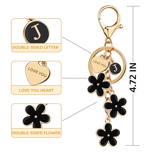 Suweibuke Initial Letter Keychain with Love You Heart, Cute Key Chain Gift for Women Girl, Charm for Keys Handbags Backpacks (Black-J) - Image 2