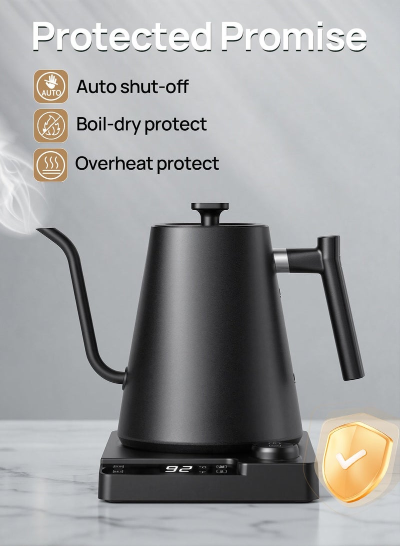 بريتيل غلاية قهوة وماتشا كهربائية V60 بفوهة طويلة، مع تحكم في درجة الحرارة، سعة 1 لتر، من الفولاذ المقاوم للصدأ، مع خاصية الحفاظ على السخونة 24 ساعة، مناسبة لتحضير القهوة المقطرة والماتشا والبور أوفر في المنزل والمكتب وركن القهوة - Image 3