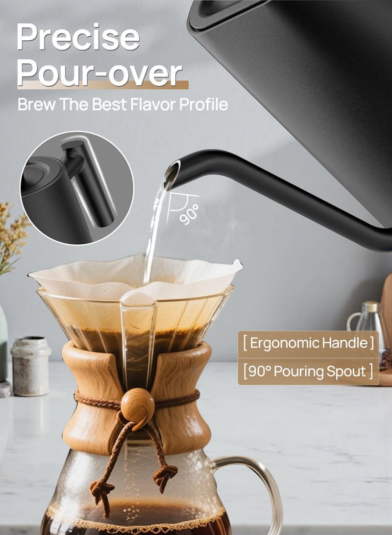 بريتيل غلاية قهوة وماتشا كهربائية V60 بفوهة طويلة، مع تحكم في درجة الحرارة، سعة 1 لتر، من الفولاذ المقاوم للصدأ، مع خاصية الحفاظ على السخونة 24 ساعة، مناسبة لتحضير القهوة المقطرة والماتشا والبور أوفر في المنزل والمكتب وركن القهوة - Image 2