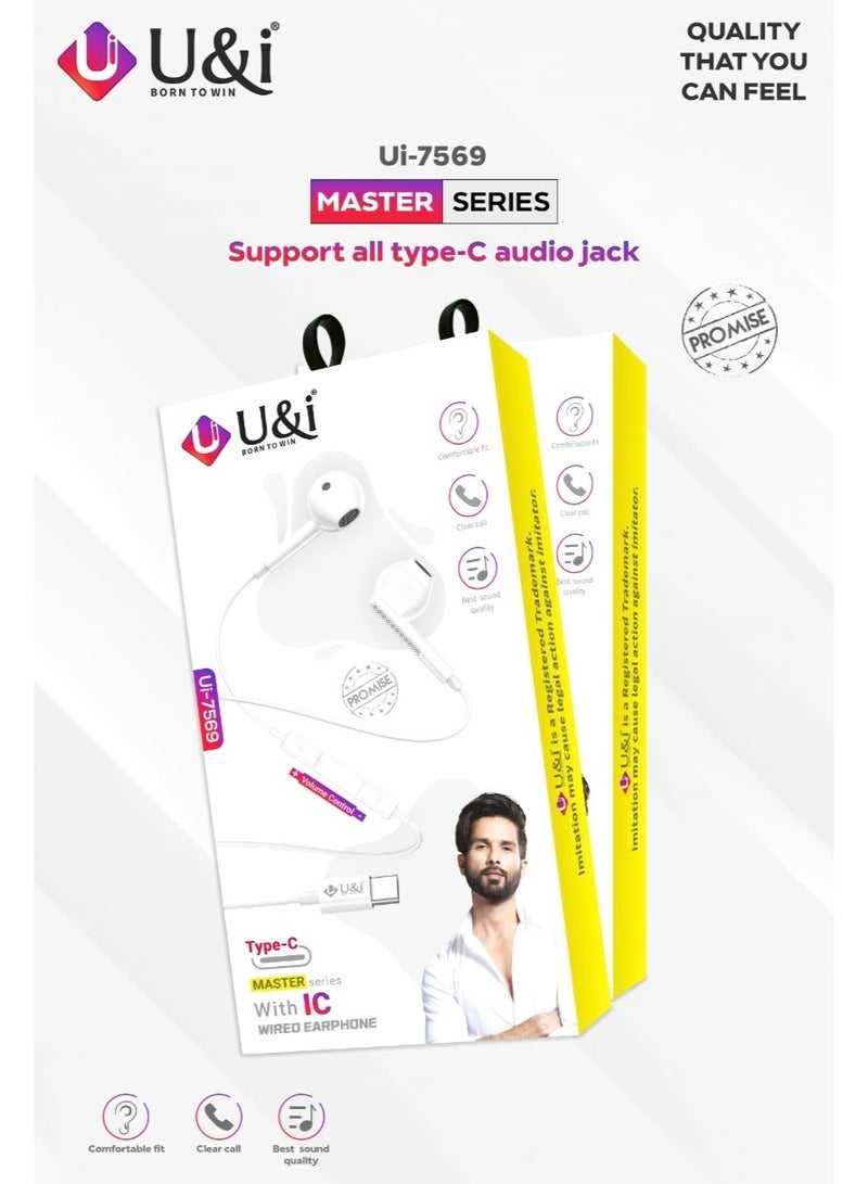U&i سماعات رأس سلكية من نوع C سماعات أذن سلكية (USB-C) مع ميكروفون وتحكم في الصوت متوافقة مع آيفون 17/16/15 برو ماكس، آيباد، جالاكسي، بيكسل - Image 2