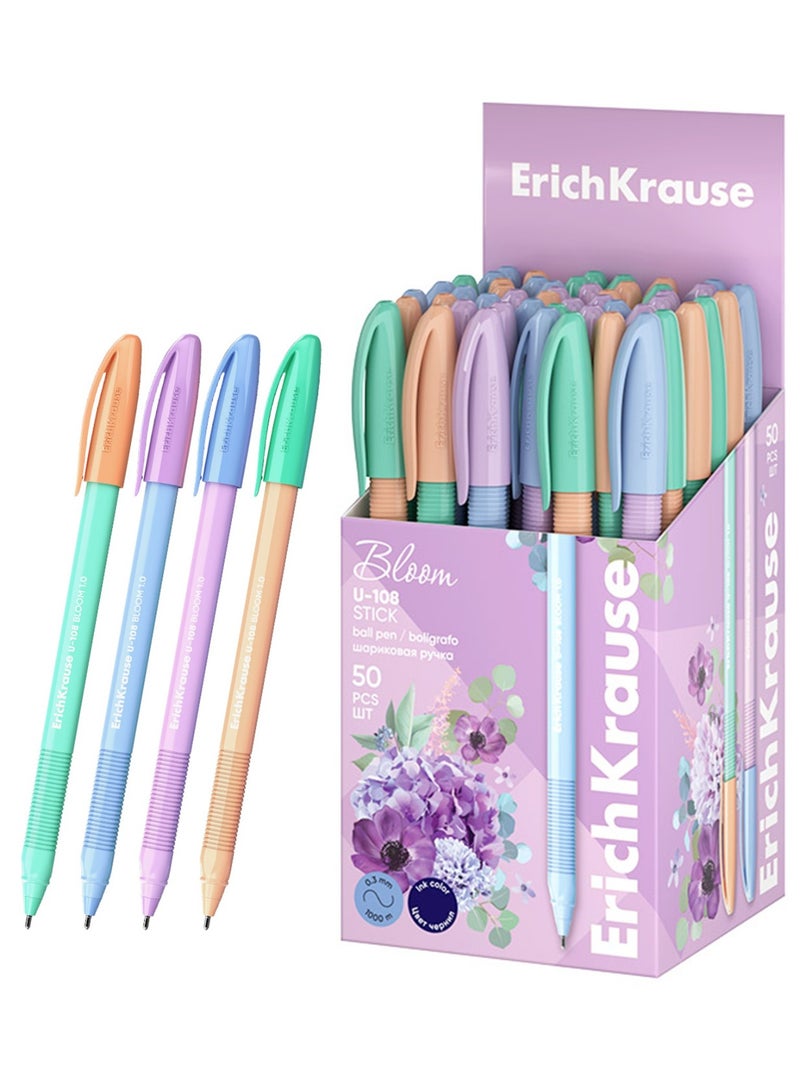 ErichKrause 50-Piece Bloom Stick Ballpoint Pen 1.0mm Tip Blue Ink - Image 1
