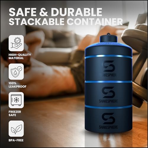 SHAKESPHERE Stackable Snack Containers - Leak-Resistant Travel Snack Container for Supplements, Protein, Nuts - 3 Twist-Lock Cups - Portable Food Storage for Gym, Office, Lunch, & School - Cyan Blue - Image 5