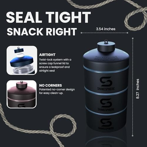 SHAKESPHERE Stackable Snack Containers - Leak-Resistant Travel Snack Container for Supplements, Protein, Nuts - 3 Twist-Lock Cups - Portable Food Storage for Gym, Office, Lunch, & School - Cyan Blue - Image 4