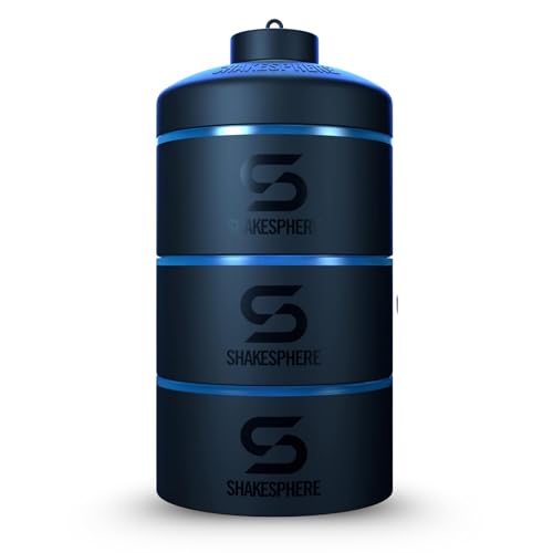 SHAKESPHERE Stackable Snack Containers - Leak-Resistant Travel Snack Container for Supplements, Protein, Nuts - 3 Twist-Lock Cups - Portable Food Storage for Gym, Office, Lunch, & School - Cyan Blue - Image 1