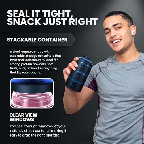 SHAKESPHERE Stackable Snack Containers - Leak-Resistant Travel Snack Container for Supplements, Protein, Nuts - 3 Twist-Lock Cups - Portable Food Storage for Gym, Office, Lunch, & School - Cyan Blue - Image 3