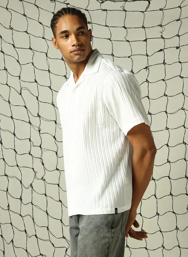 هوبرهولمي قميص رجالي أبيض بياقة وأزرار مقاس كبير من البوليستر بنسبة %