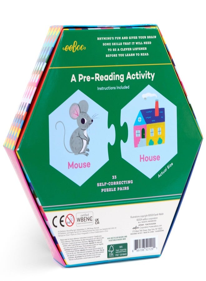 eeBoo: Hexagon Puzzle Pairs - Rhyming Words - 33 Hexagon Shaped Pieces, Match Sounds & Images, Educational Pre-Reading Activity, Preschool Kids Age 3+ - Image 2