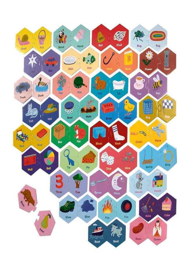 eeBoo: Hexagon Puzzle Pairs - Rhyming Words - 33 Hexagon Shaped Pieces, Match Sounds & Images, Educational Pre-Reading Activity, Preschool Kids Age 3+ - Image 3