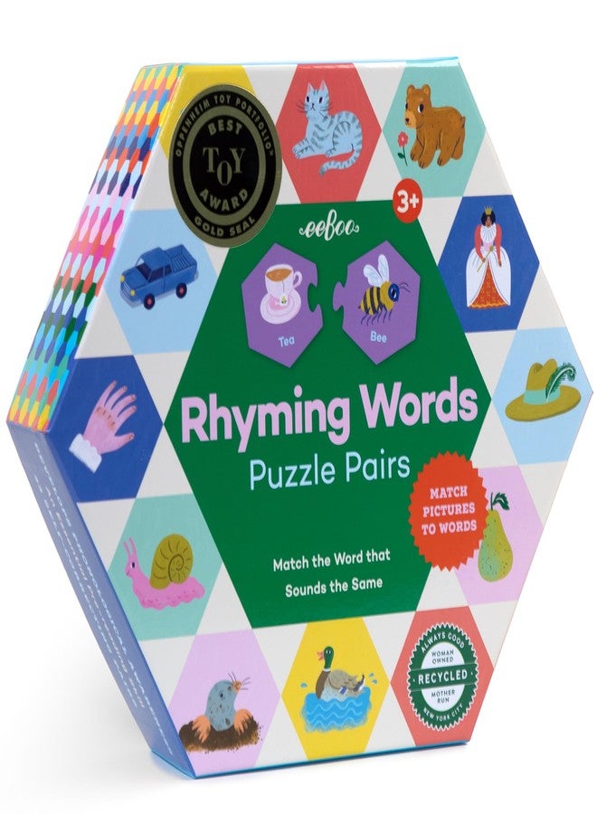 eeBoo: Hexagon Puzzle Pairs - Rhyming Words - 33 Hexagon Shaped Pieces, Match Sounds & Images, Educational Pre-Reading Activity, Preschool Kids Age 3+ - Image 1