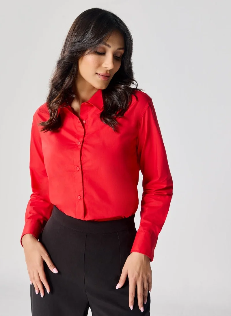 زجزاج قميص قطن أحمر رسمي