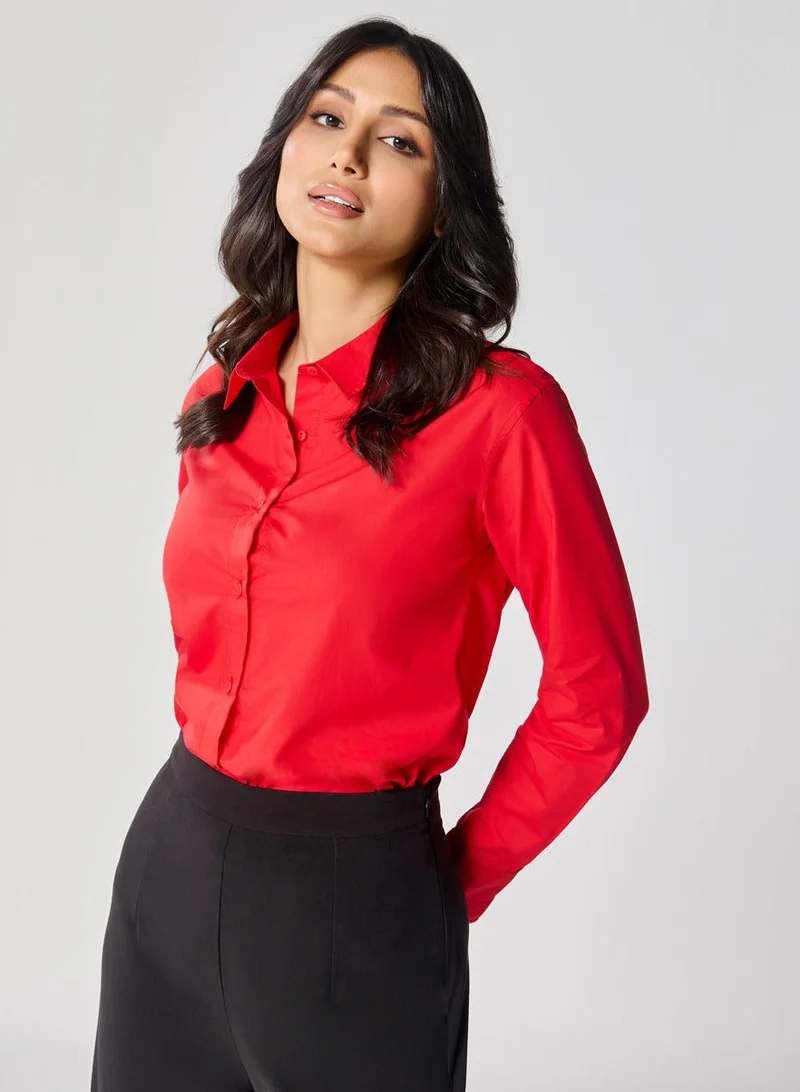 زجزاج قميص قطن أحمر رسمي