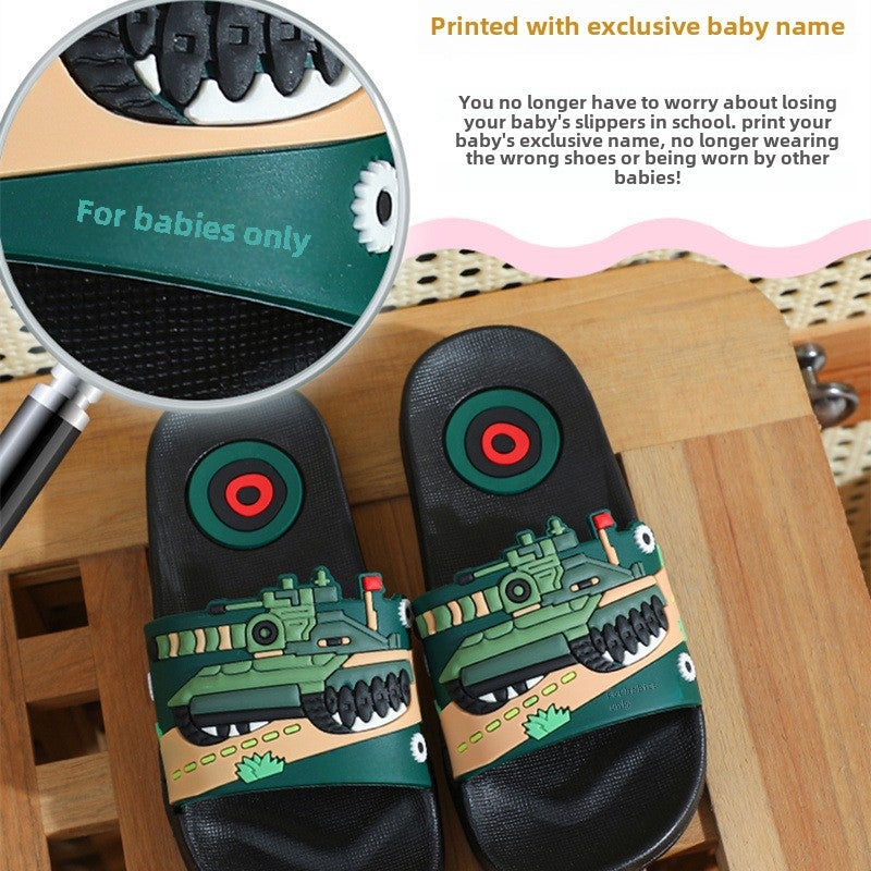 Kids Tank Cartoon Summer Slippers Non-Slip Soft Sole Green [customizable name] order notes 