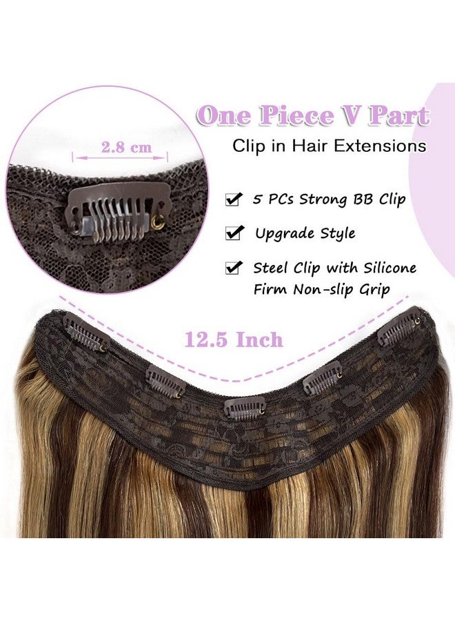 Smartinnov V Shape Clip Hair Extensions Human Hair 22 Inch Ombre Chocolate Brown To Caramel Blonde 4/27 Highlight One Hairpiece Clip In Hair Extension 100G Human Hair With Seamless Weft Silky Straight For Women - Image 5