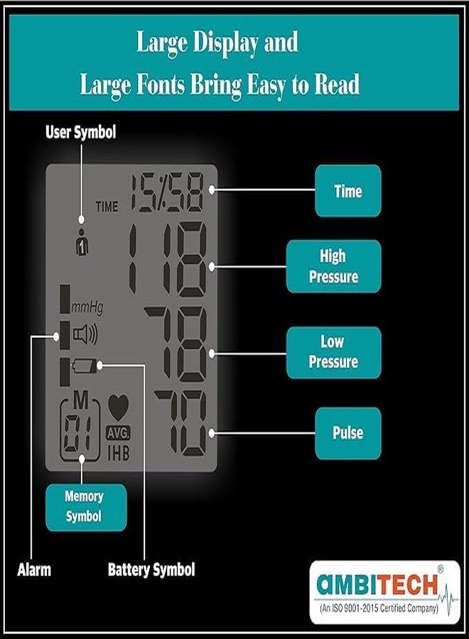 AMBITECH Fully BP-003 Automatic Arm-Type BP Monitor With 2 Year Replacement Warranty (Made In India), Multicolour - Image 3