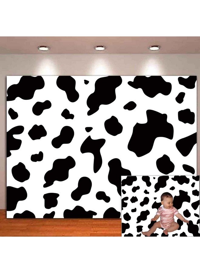 HQM 8X6Ft Soft Fabricpolyester Cow Party Photography Backdrops Black And White Cow Farm Animal Happy Birthday Photo Background Kid'S Birthday Party Newborn Baby Shower Banner Props - Image 1