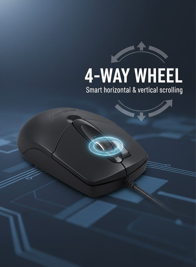 A4TECH OP-730D 2X Click Optical 3D Mouse – Hyper-Fast Scrolling, 1000 DPI Precision, 4-Way Smart Wheel, Black - Image 4