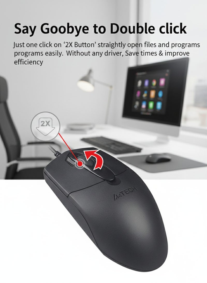 A4TECH OP-730D 2X Click Optical 3D Mouse – Hyper-Fast Scrolling, 1000 DPI Precision, 4-Way Smart Wheel, Black - Image 5