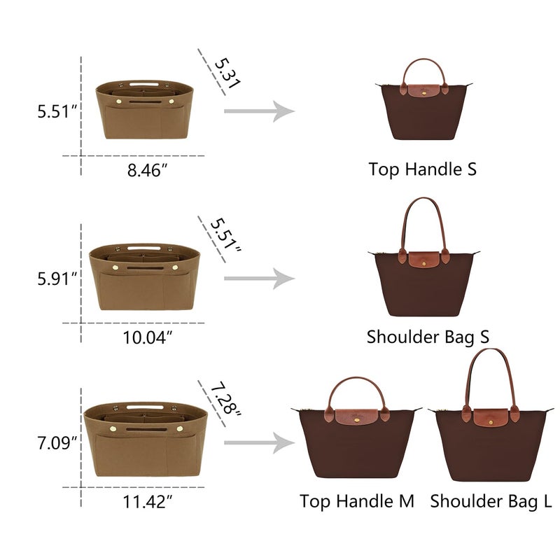 ETTP Purse Organizer Insert for le pliage Toteï¼ŒHandbag Organizer Compatible with le pliage Shoulder Bag Large/Small,LE PLIAGE Top Handle Small/Medium (Lighting Coffee, Medium) - Image 3