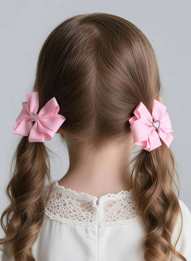 تايك تو Pack of 2 - Girls Pink Rhinestone Embellished Bow Hair Clips