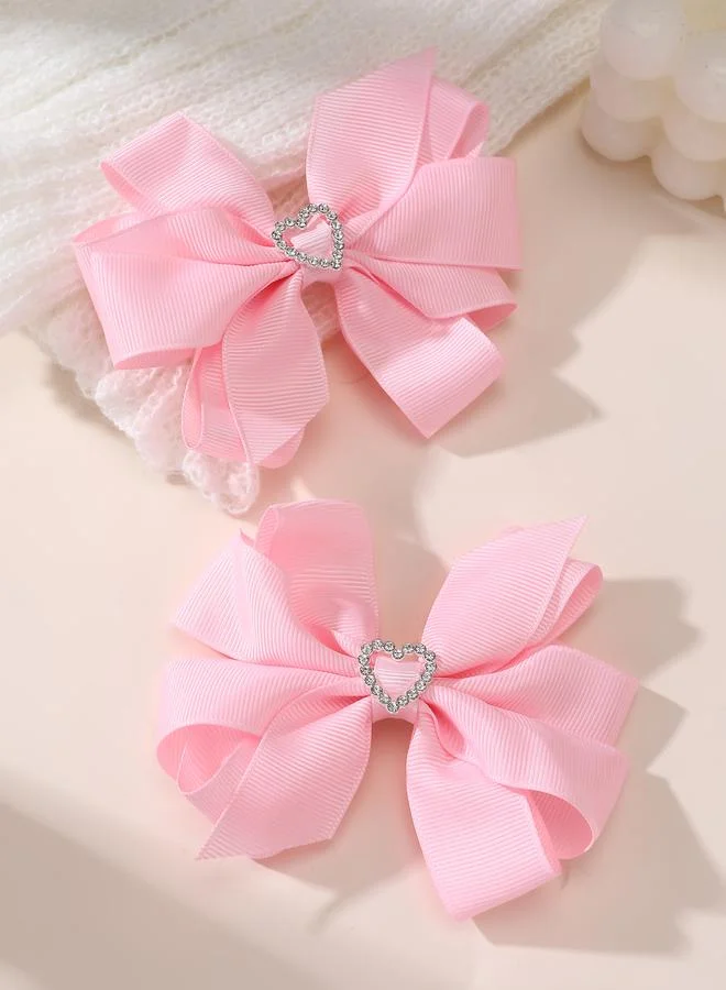 تايك تو Pack of 2 - Girls Pink Rhinestone Embellished Bow Hair Clips