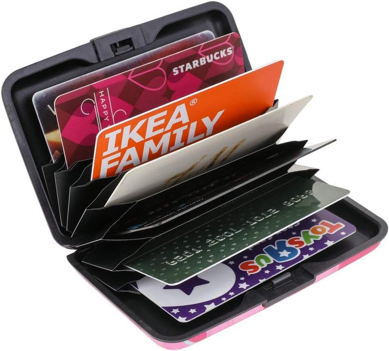ELFISH RFID Blocking Credit Cards Holder Aluminum Wallet Metal ID Case for Men Women (Big pink flower) - Image 5