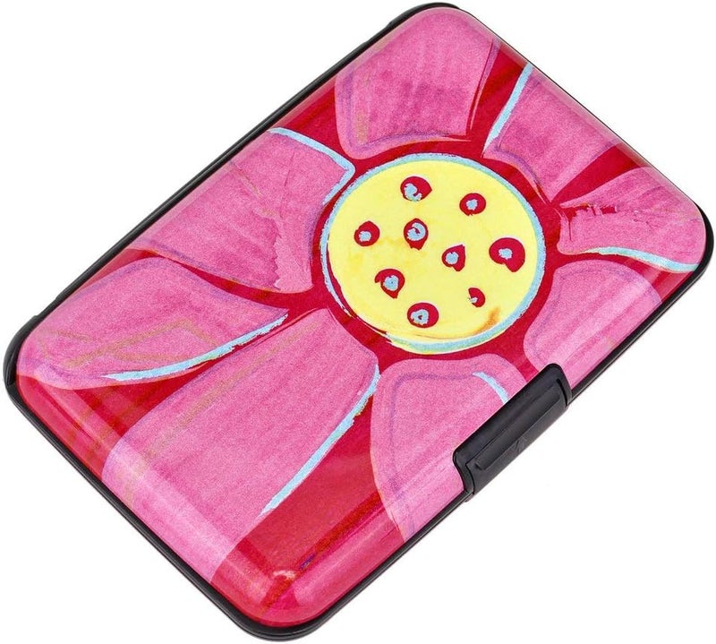 ELFISH RFID Blocking Credit Cards Holder Aluminum Wallet Metal ID Case for Men Women (Big pink flower) - Image 4