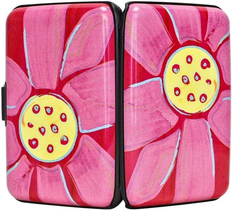 ELFISH RFID Blocking Credit Cards Holder Aluminum Wallet Metal ID Case for Men Women (Big pink flower) - Image 3