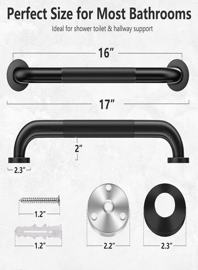 Conwithna 2 Pack Shower Grab Bars for Bathroom 16 Inch Black Stainless Steel Anti-Slip Knurled Grip Home Care Bath Handrail Safety Hand Rail Support for Showers Seniors Elderly Assist Handicap Bath Handle - Image 2