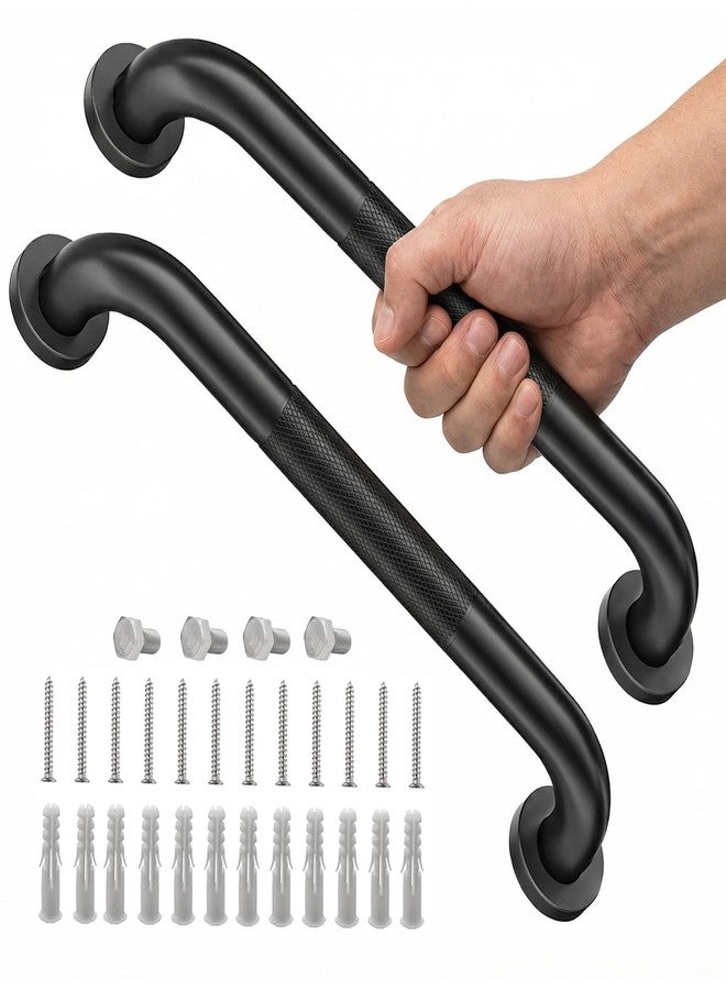 Conwithna 2 Pack Shower Grab Bars for Bathroom 16 Inch Black Stainless Steel Anti-Slip Knurled Grip Home Care Bath Handrail Safety Hand Rail Support for Showers Seniors Elderly Assist Handicap Bath Handle - Image 1