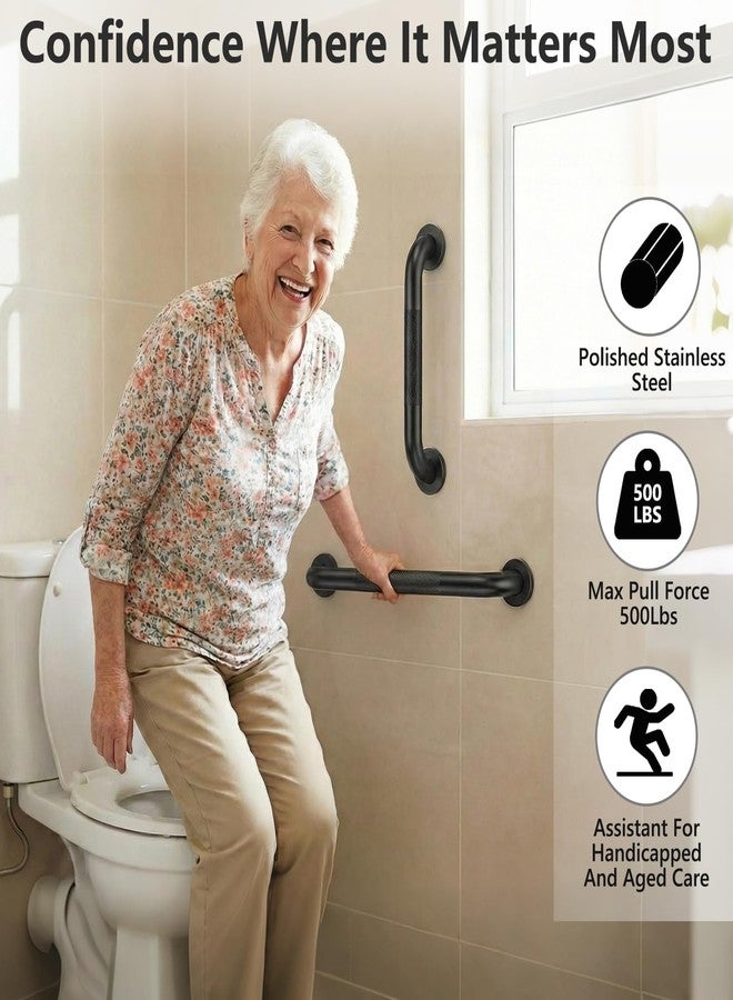 Conwithna 2 Pack Shower Grab Bars for Bathroom 16 Inch Black Stainless Steel Anti-Slip Knurled Grip Home Care Bath Handrail Safety Hand Rail Support for Showers Seniors Elderly Assist Handicap Bath Handle - Image 4