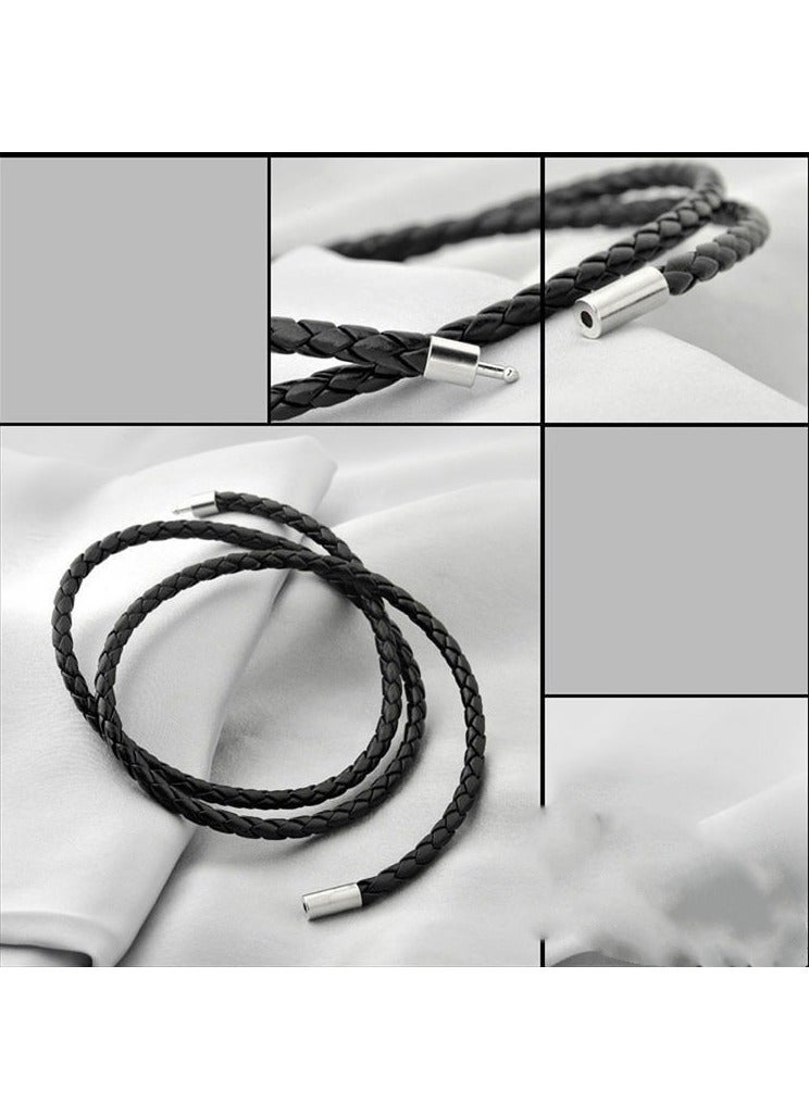 Men's Black Braided Leather Wristband Simple Multi-layer Wrap Leather Cord Bracelet - Image 5