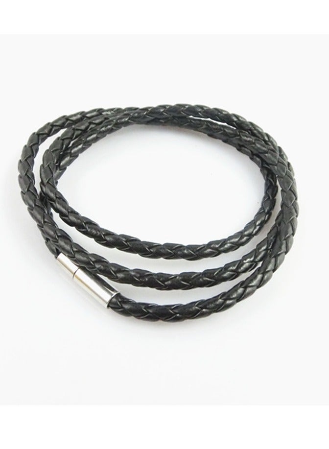 Men's Black Braided Leather Wristband Simple Multi-layer Wrap Leather Cord Bracelet - Image 4
