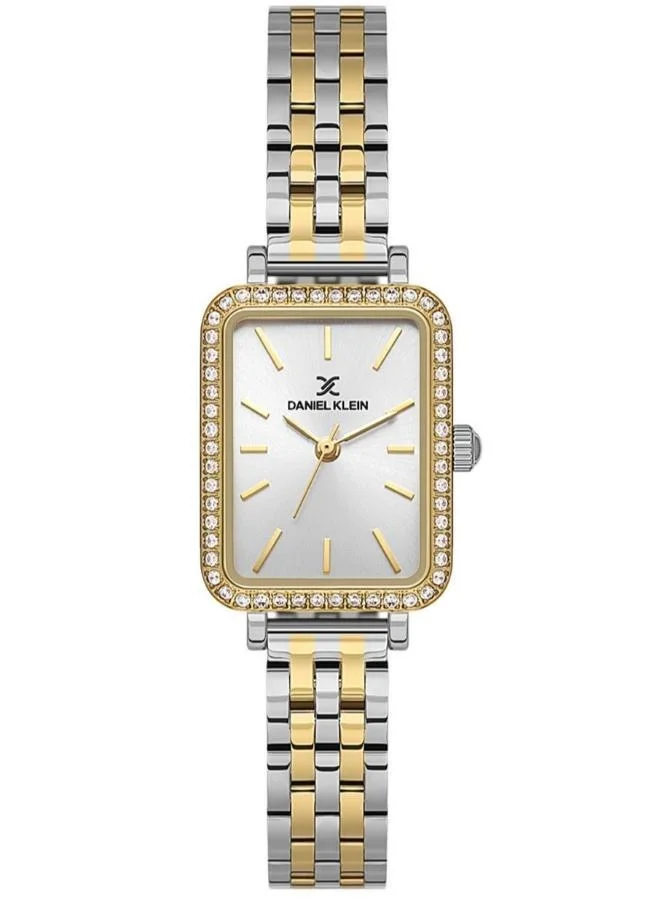 DANIEL KLEIN Women's Stainless Steel Silver and Gold Alloy Case Analog Silver Square Sunray Dial Japanese Quartz Premium 30 Meters Water Resistant