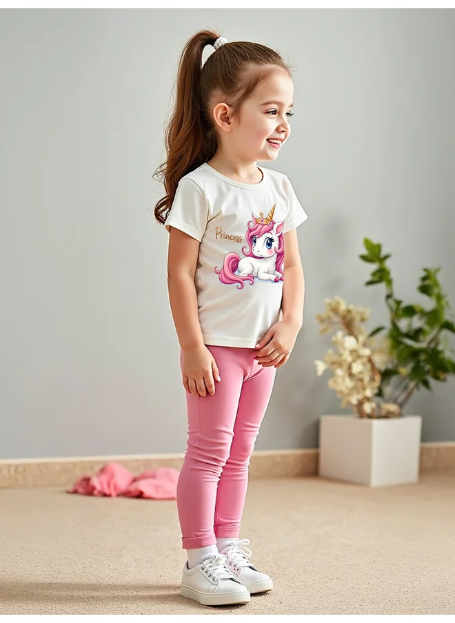 تايك تو Take Two Kids Pink Unicorn Graphic T-Shirt and Leggings 2pcs Set