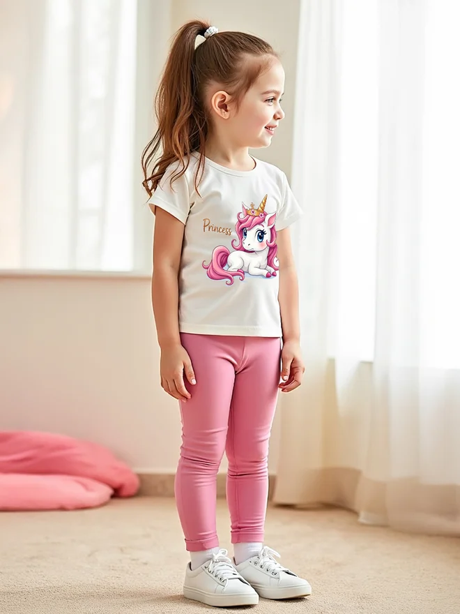 Take Two Take Two Kids Pink Unicorn Graphic T-Shirt and Leggings 2pcs Set