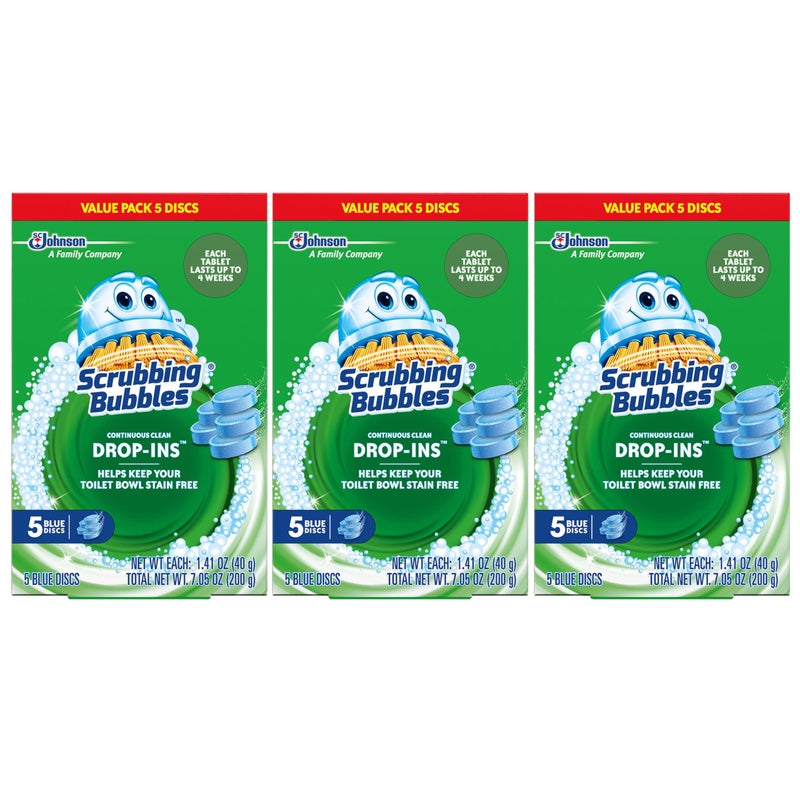 Scrubbing Bubbles Toilet Bowl Tablets Continuous Clean Toilet Drop In Discs Each Tablet Provides 4 Weeks of Protection Against Stains and Build Up 5 Count Pack of 3