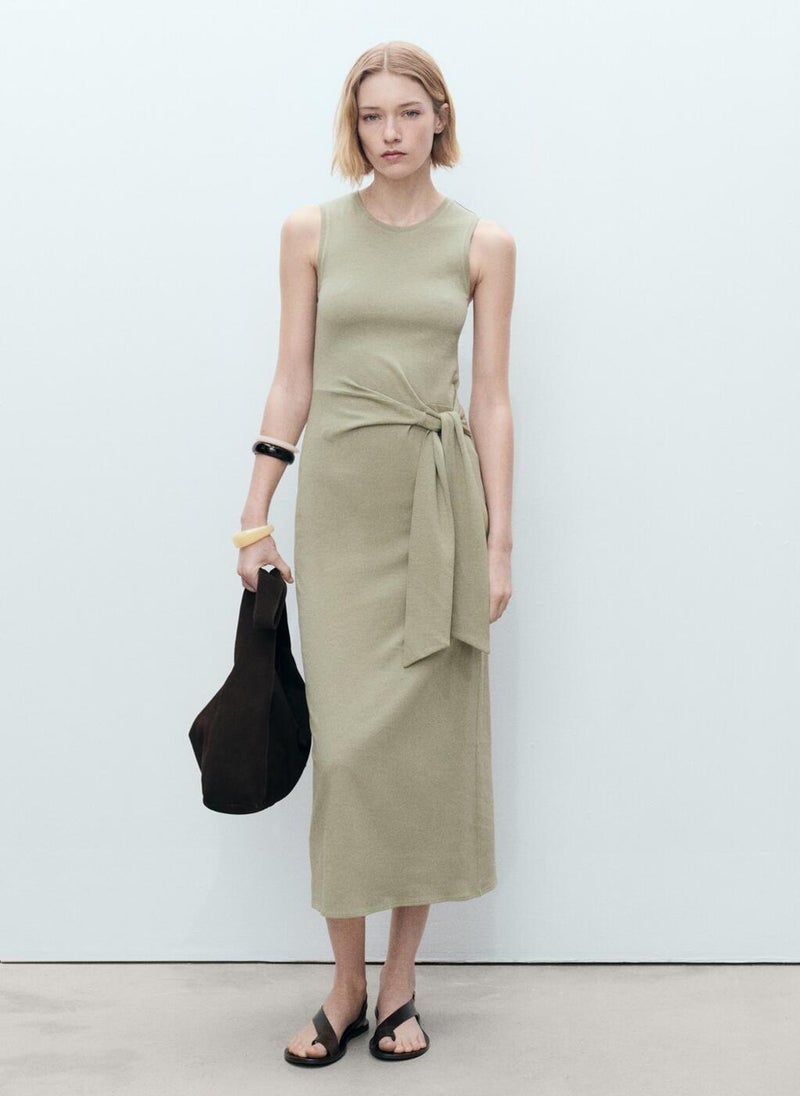 MANGO Cotton With Knot Detail Dress  - Image 1