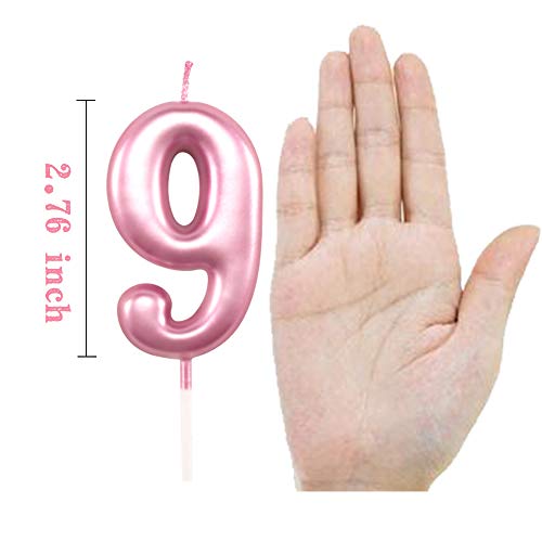 XNOVA 9th Birthday Candle Nine Years Pink Happy Birthday Number 9 Candles for Cake Topper Decoration for Party Kids Adults Numeral 90 59 29 91 94 99 - Image 2