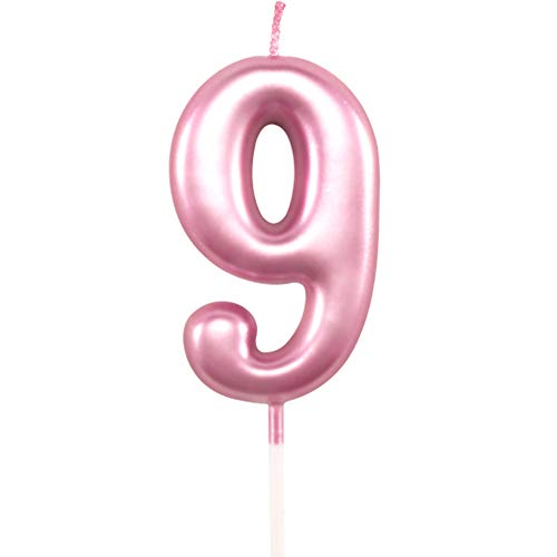 XNOVA 9th Birthday Candle Nine Years Pink Happy Birthday Number 9 Candles for Cake Topper Decoration for Party Kids Adults Numeral 90 59 29 91 94 99 - Image 1