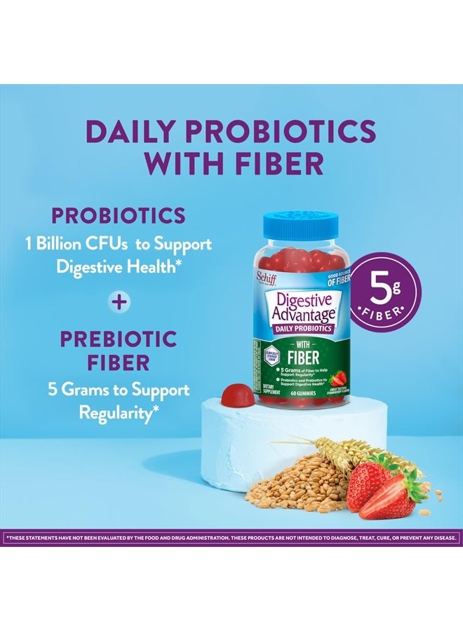 Digestive Advantage Prebiotic Fiber Gummies + Probiotics for Digestive Health, Daily Gummies for Women & Men, Digestive Supplement for Regularity & Gut Health, 60ct Strawberry Flavor - Image 2