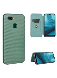 HuHa Case Cover For OPPO A7 AX7 / A5s / AX5s / A12 Carbon Fiber Texture Horizontal Flip TPU + PC + PU Leather Case with Card Slot Green 