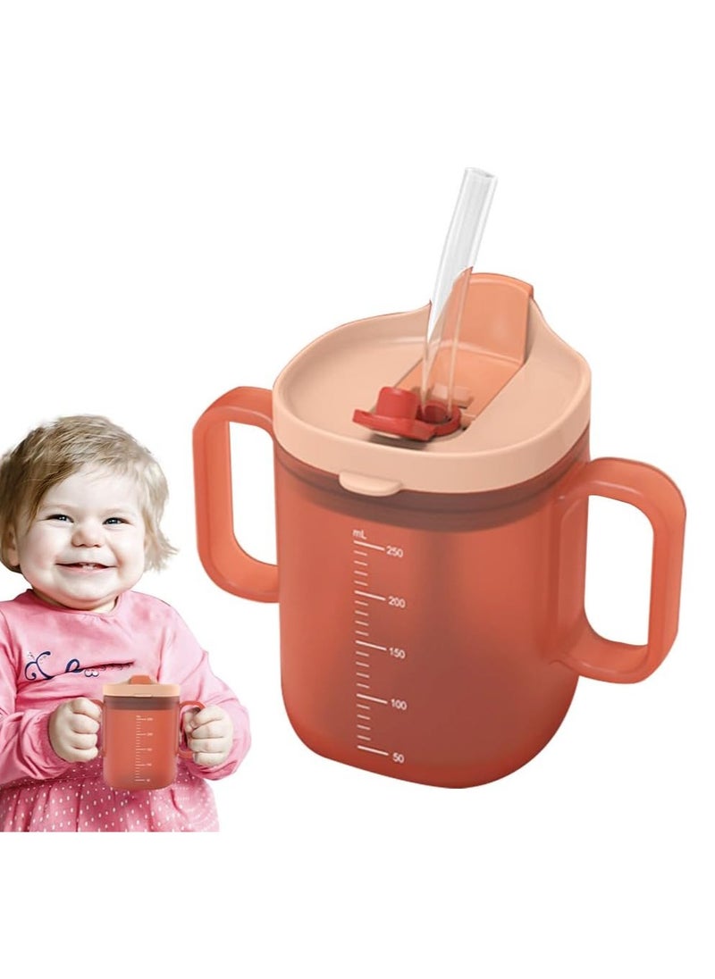Toddler Sippy Cups, 250ML Kids Water Bottles with Straw, Toddler Drinks Water Bottles Trainer Cup with Handles