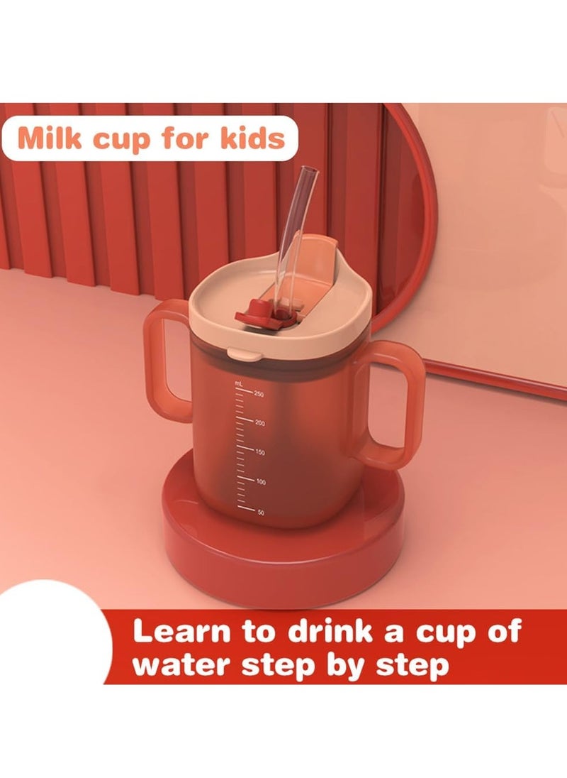 Toddler Sippy Cups, 250ML Kids Water Bottles with Straw, Toddler Drinks Water Bottles Trainer Cup with Handles