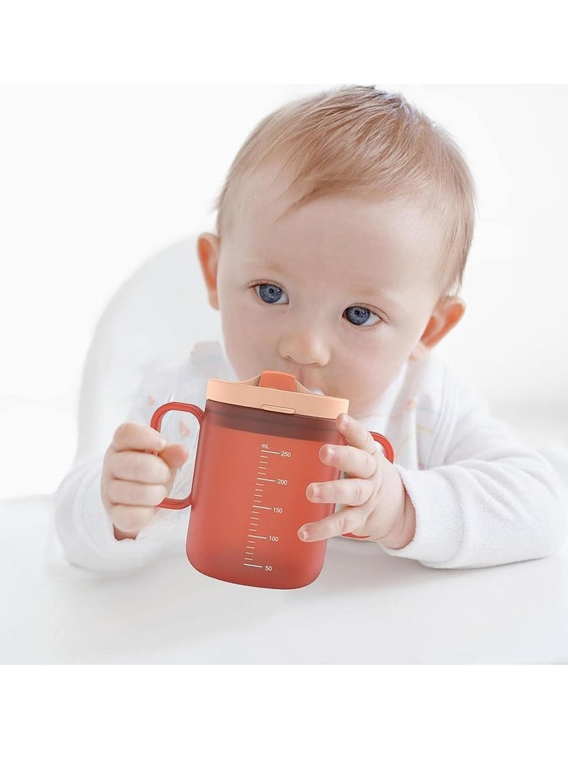 Toddler Sippy Cups, 250ML Kids Water Bottles with Straw, Toddler Drinks Water Bottles Trainer Cup with Handles