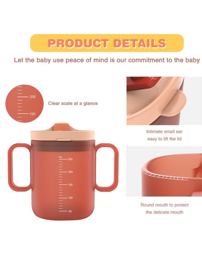 Toddler Sippy Cups, 250ML Kids Water Bottles with Straw, Toddler Drinks Water Bottles Trainer Cup with Handles