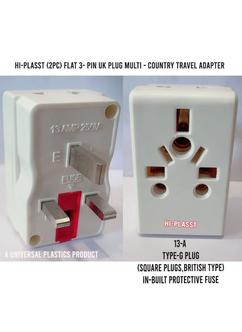 HI PLASST PINS N PLUGS HiPLASST2pcs Flat Multi Input 3Way 3Pin Plug Multicountry Input Plug Adapter with Fuse for Imported Devices from UK US AustraliaJapanetc Plugs  - Image 2