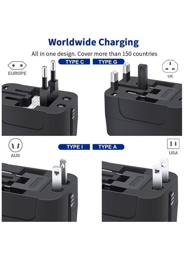 Universal Travel Adapter with (Type C+USB) 2 USB Ports & AC Outlet, International Plug Adapter Converter, Type C/A/G/I All in One Wall Charger Worldwide Travel Adaptor for US to EU UK AUS Asia - Image 2